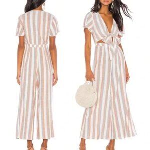 Show Me Your MuMu Striped  Wide Leg Knotted Front Jumpsuit Small